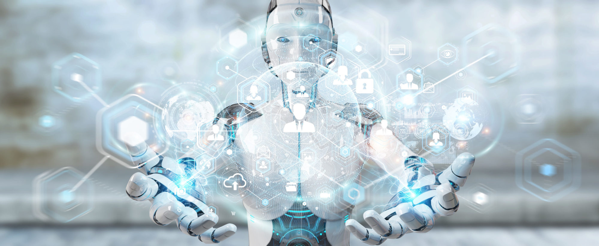 künstliche Intelligenz Roboter hat künstliche Intelligenz in den Händen