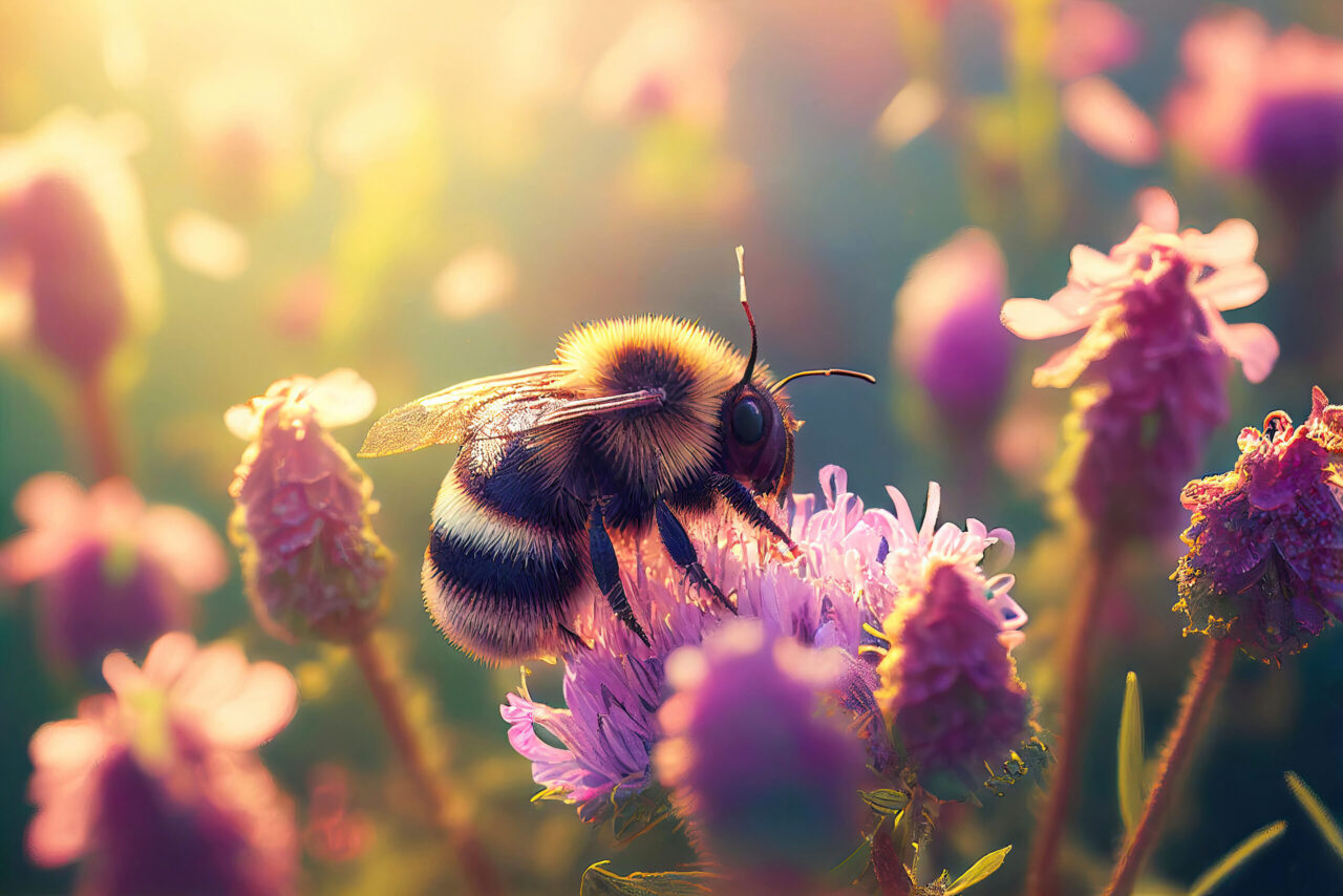 Honigbiene in einem Blumenfeld